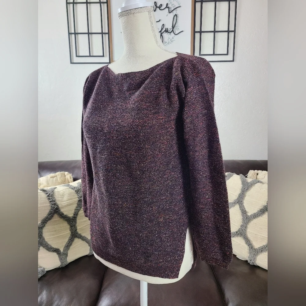 Anne Willi‎ Paris Beautiful Purple Shimmer Blouse Crew-Neck long Sleeve Size 1 - Picture 6 of 9